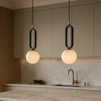 Natural Alabaster Pendant Light with Brass Detail - view 3