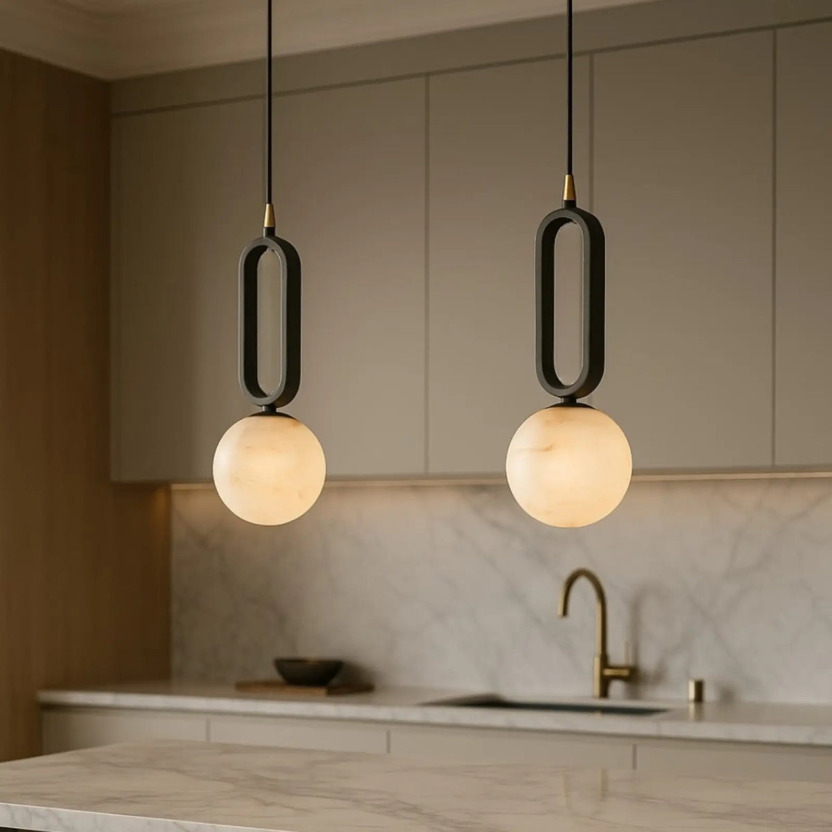 Natural Alabaster Pendant Light with Brass Detail - view 3