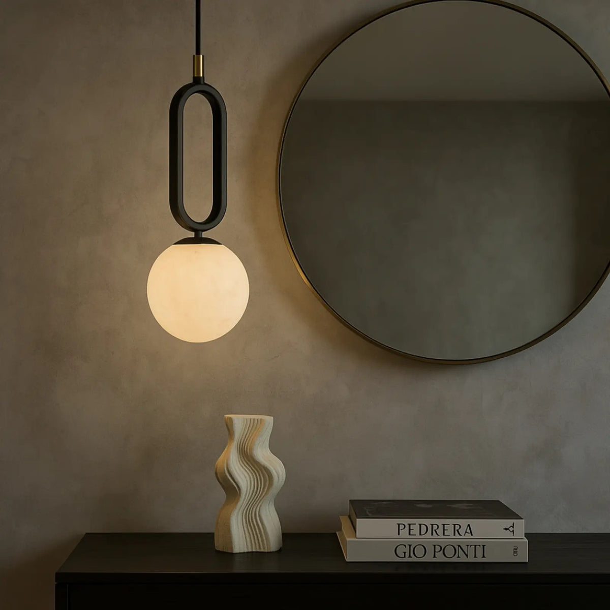 Natural Alabaster Pendant Light with Brass Detail - view 7