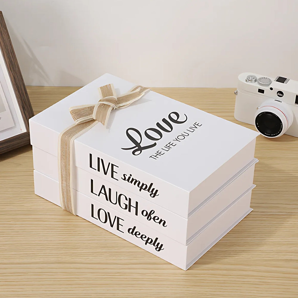 Decorative Book Stack, Rustic Wooden Shelf Ornament - product view 3