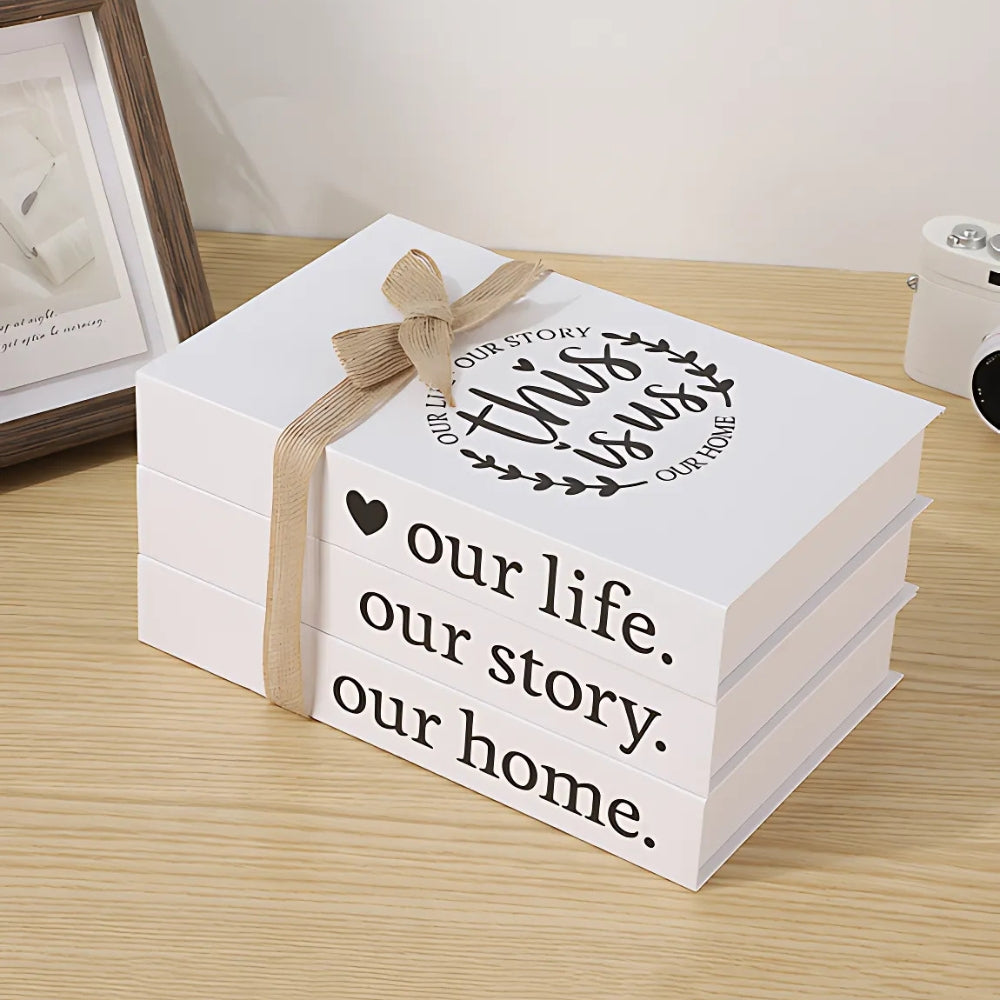 Decorative Book Stack, Rustic Wooden Shelf Ornament - product view 6