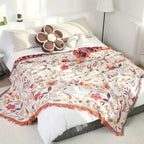 Jungle Floral Cotton Blanket, Reversible Woven Design - product view 2