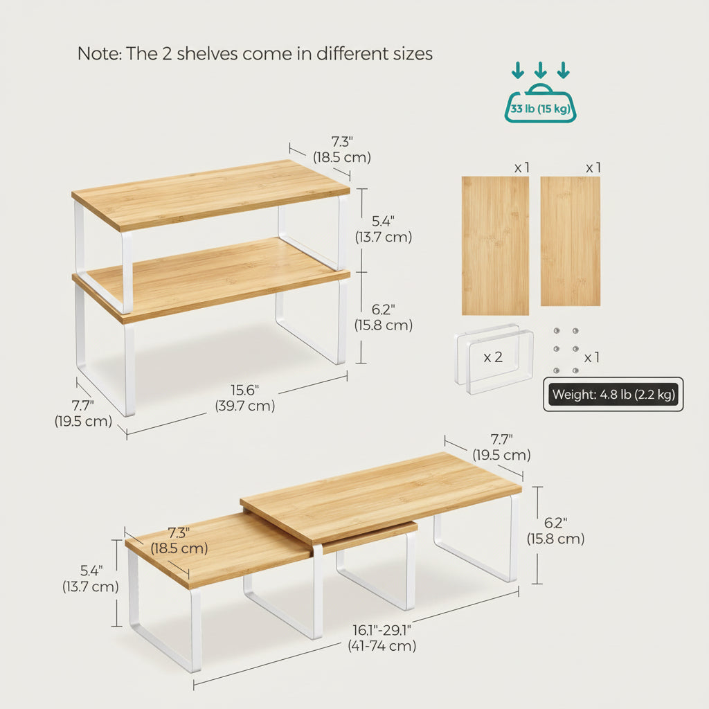 Shelf Organiser Stackable Metal Kitchen Cabinet Storage Racks