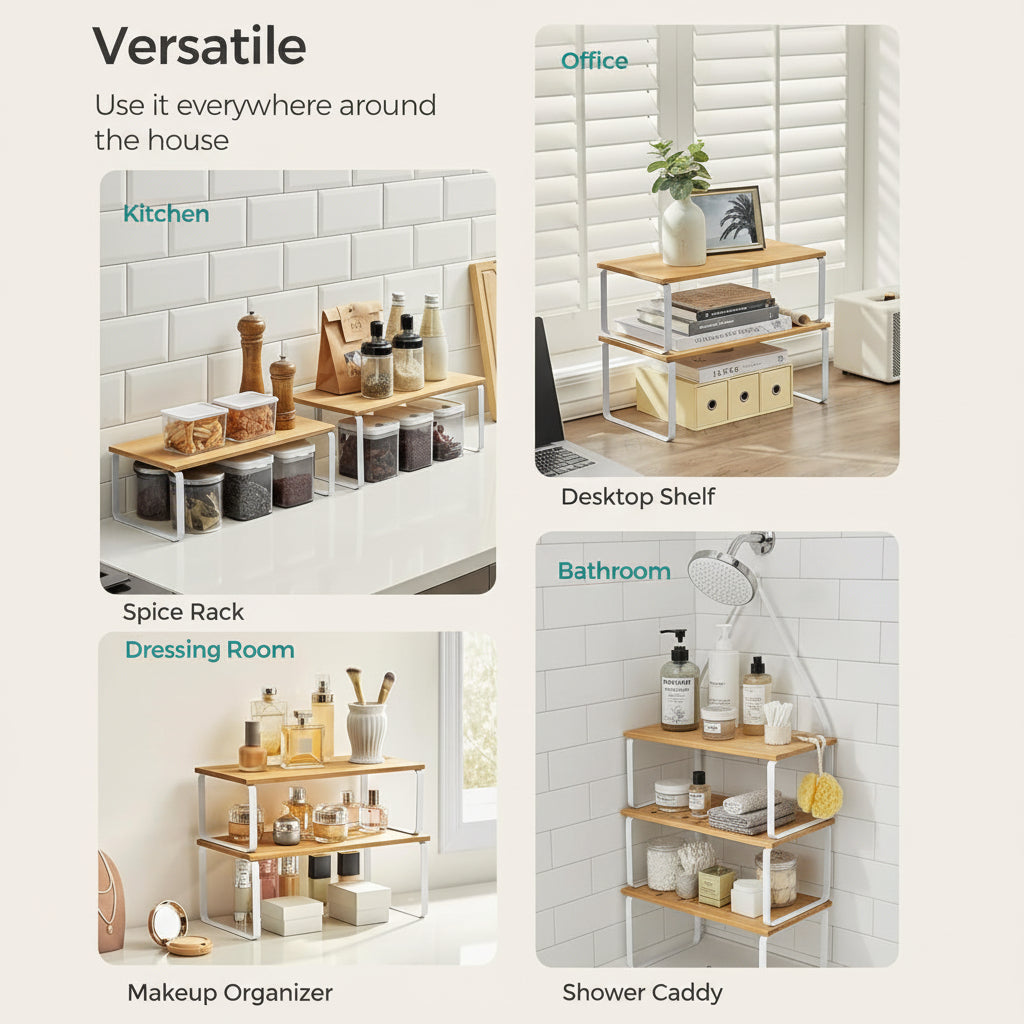 Shelf Organiser Stackable Metal Kitchen Cabinet Storage Racks
