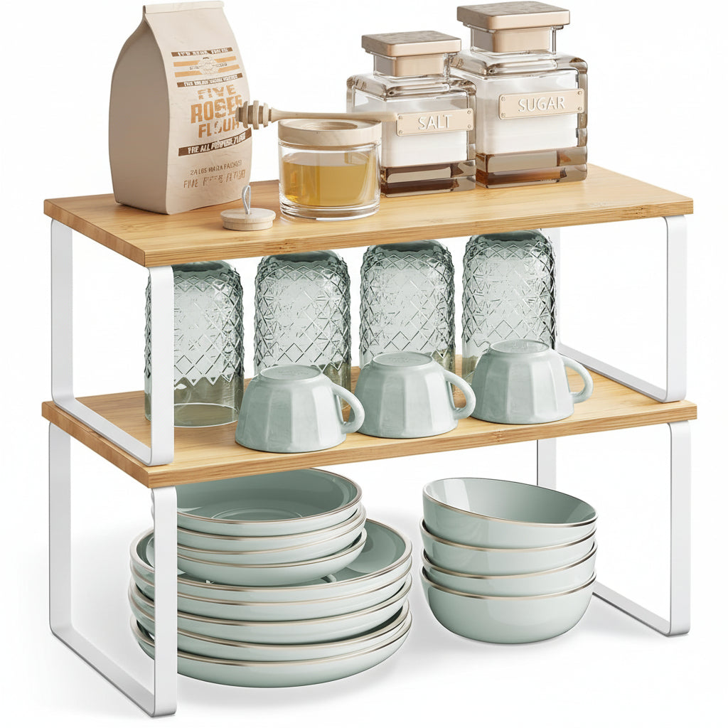 Shelf Organiser Stackable Metal Kitchen Cabinet Storage Racks
