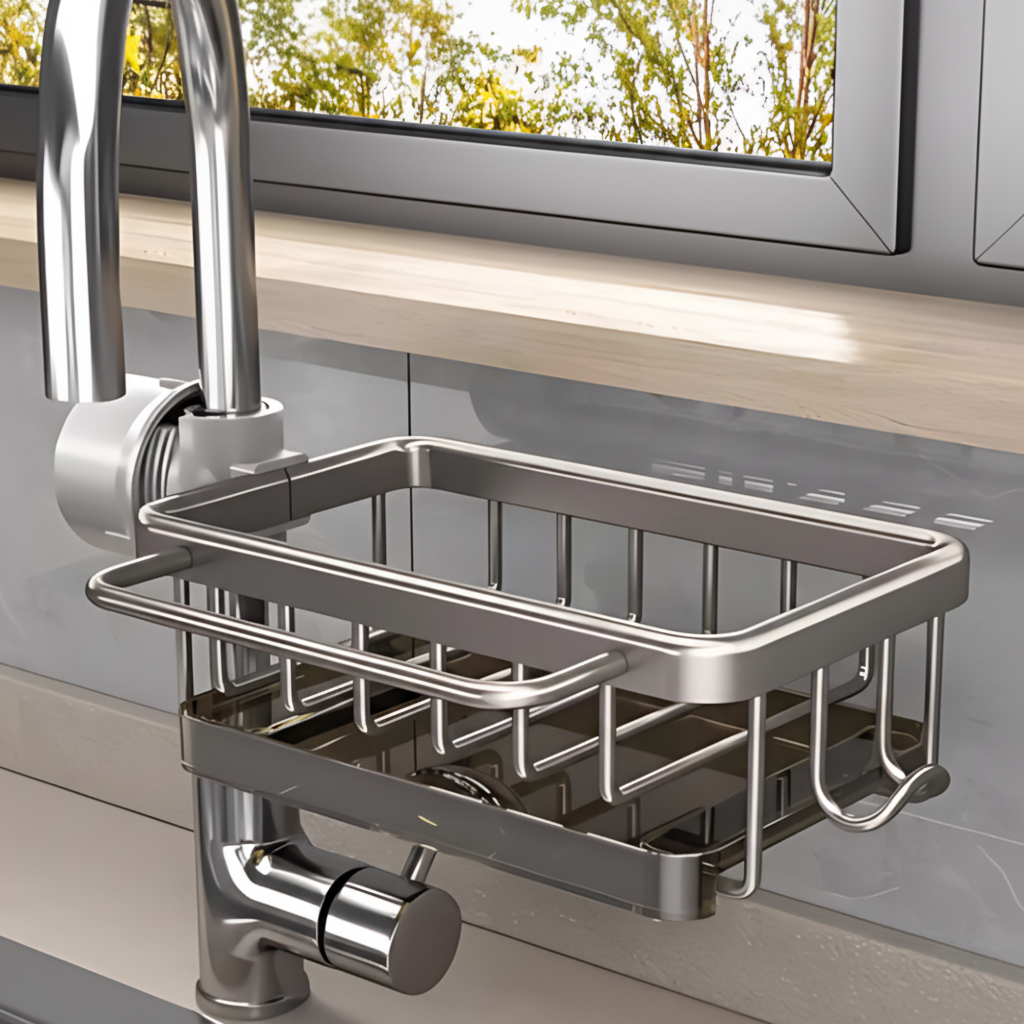 Kitchen Sink Organiser Aluminium Storage Basket Fast Drain Design