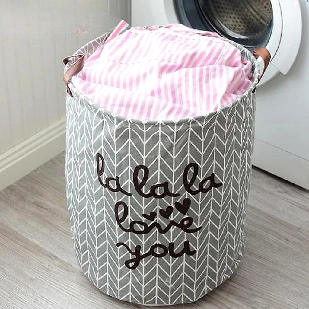 Grey Herringbone Foldable Laundry Basket – image 4