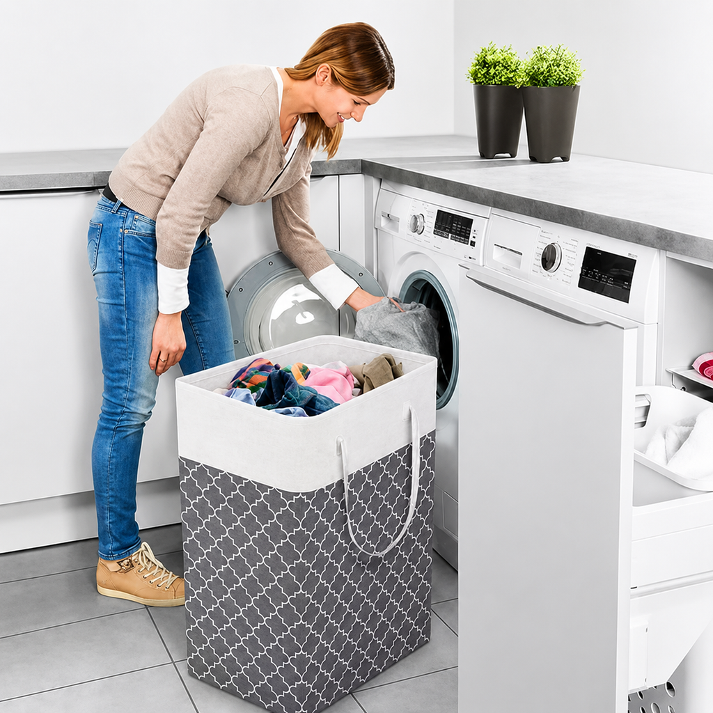 75L Waterproof Laundry Basket Foldable Fabric Clothes Hamper with Handles