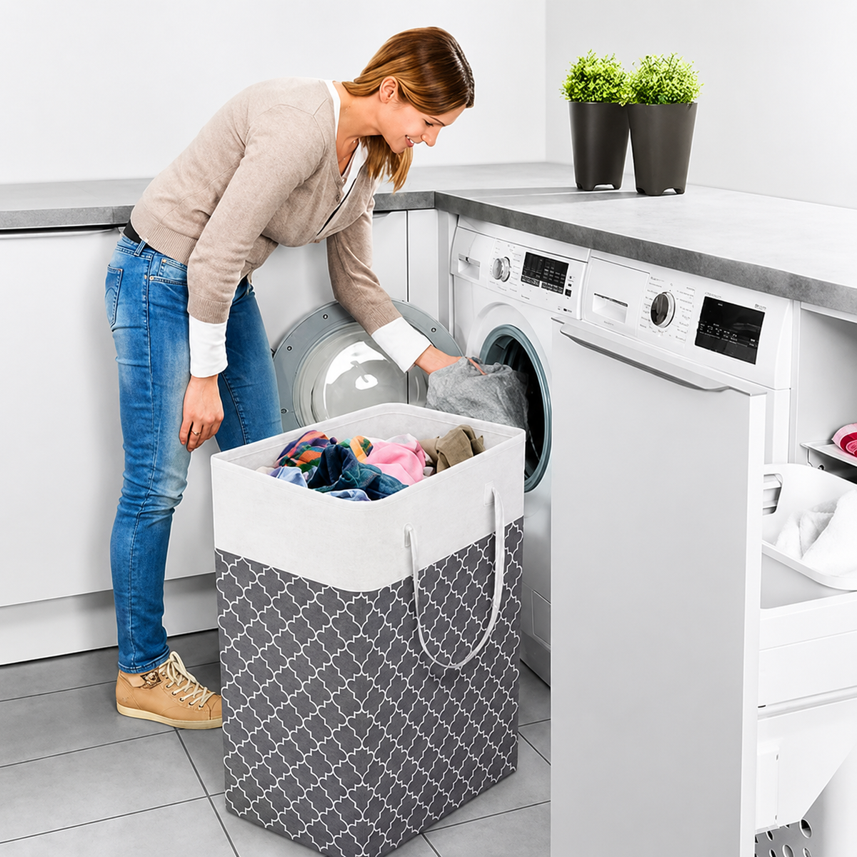 75L Waterproof Laundry Basket Foldable Fabric Clothes Hamper with Handles