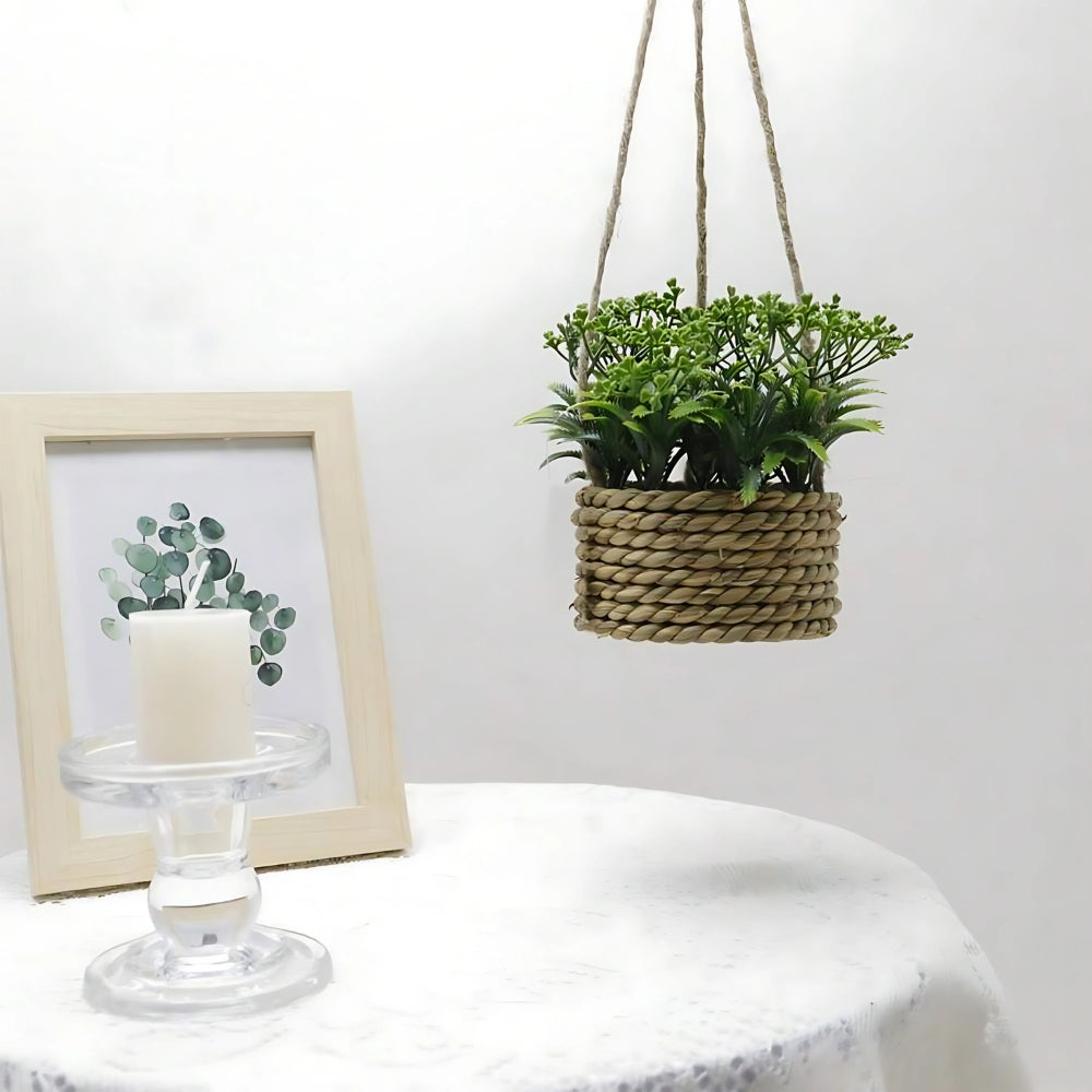Artificial Hanging Plant in Woven Basket Pot - product view 11