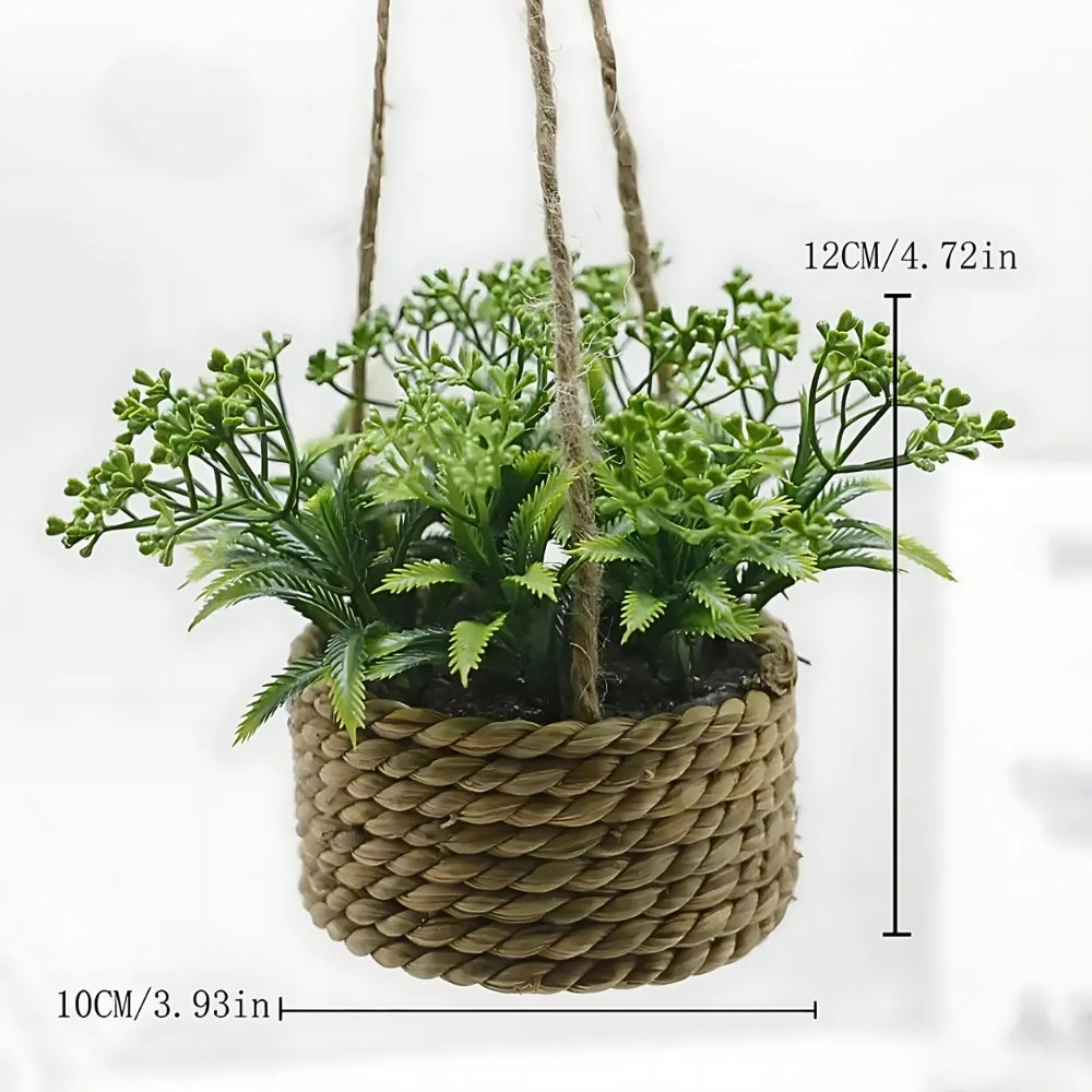 Artificial Hanging Plant in Woven Basket Pot - product view 6