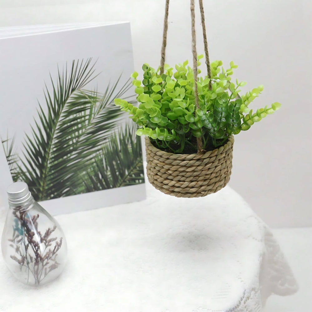 Artificial Hanging Plant in Woven Basket Pot - product view 10