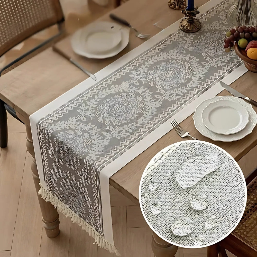 Floral Woven Tassel Table Runner – image 2