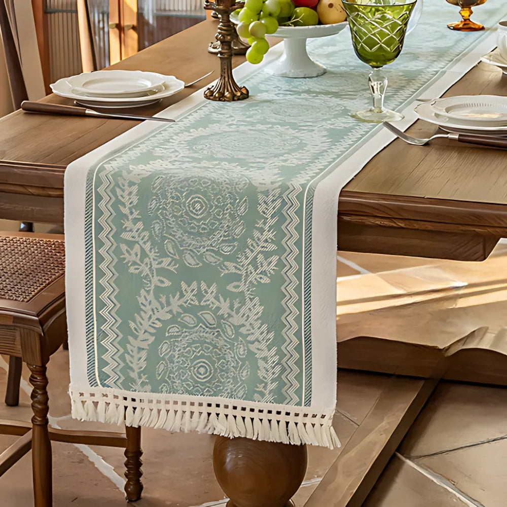Floral Woven Tassel Table Runner – image 7
