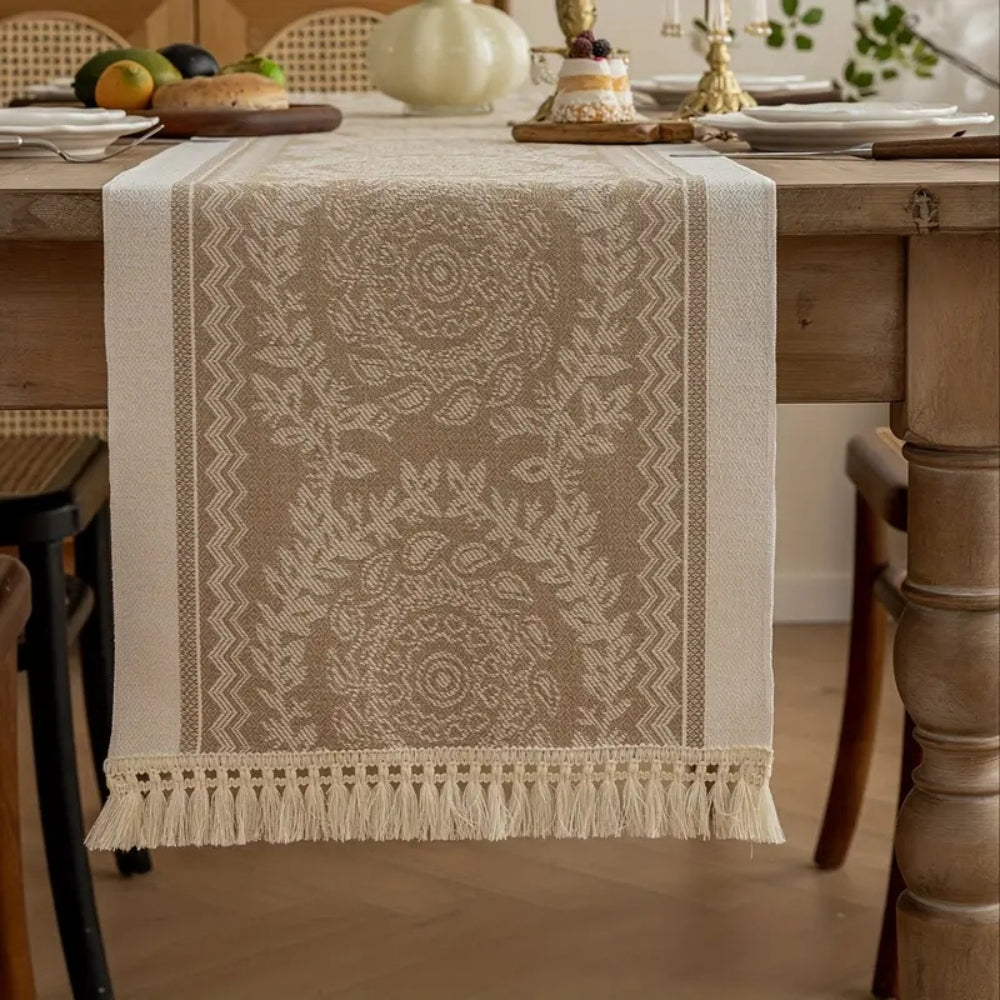 Floral Woven Tassel Table Runner – image 6