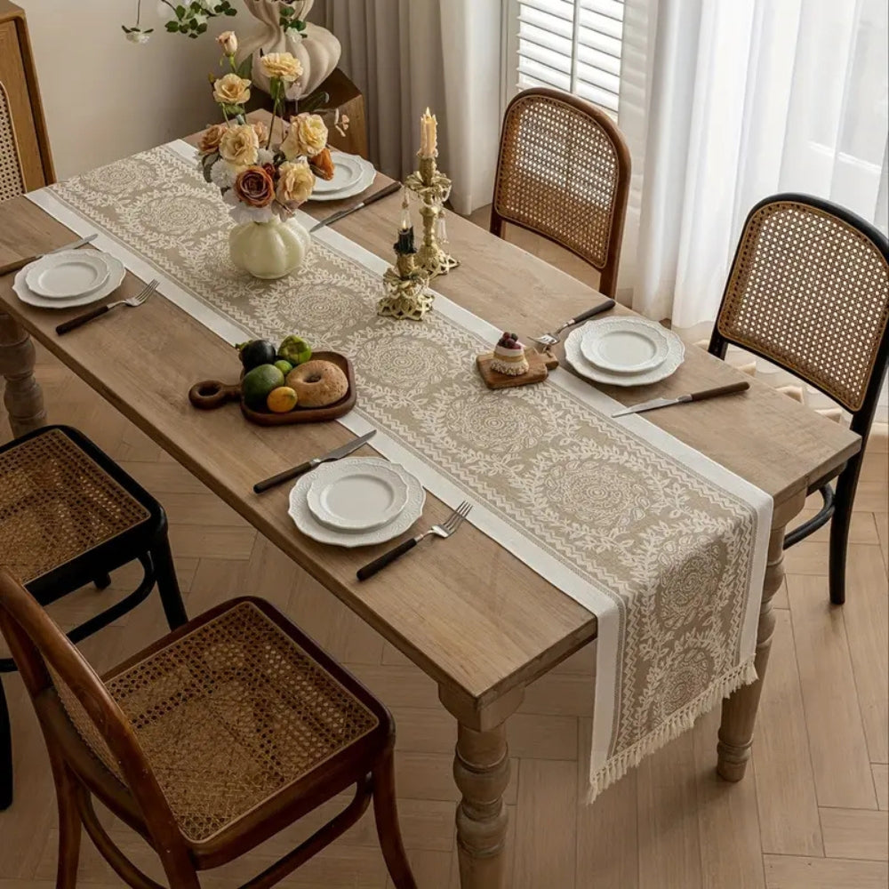 Floral Woven Tassel Table Runner – image 3