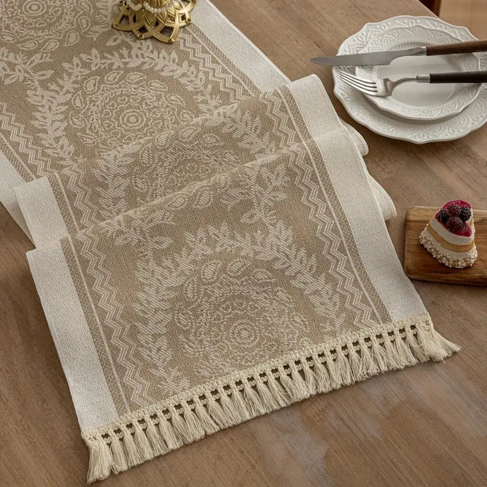 Floral Woven Tassel Table Runner – image 5