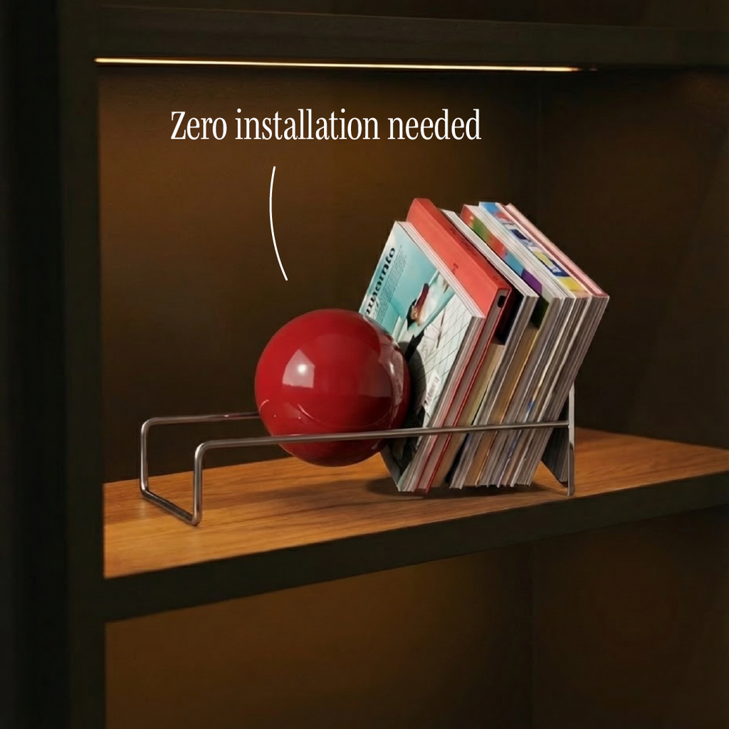 Gravity Ball Bookend, Metal and Acrylic Shelf Organiser - product view 5