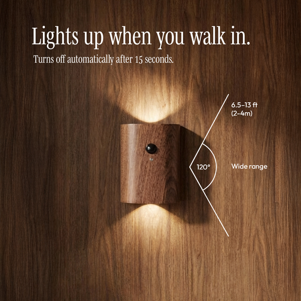 Wooden Motion Sensor Wall Light, USB-C Rechargeable - product view 5