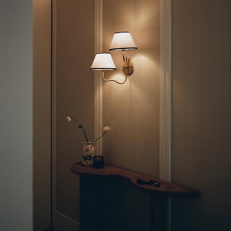 Brass Wall Sconce with Fabric Shade, Single or Double Light - view 3