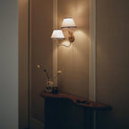 Brass Wall Sconce with Fabric Shade, Single or Double Light - view 3