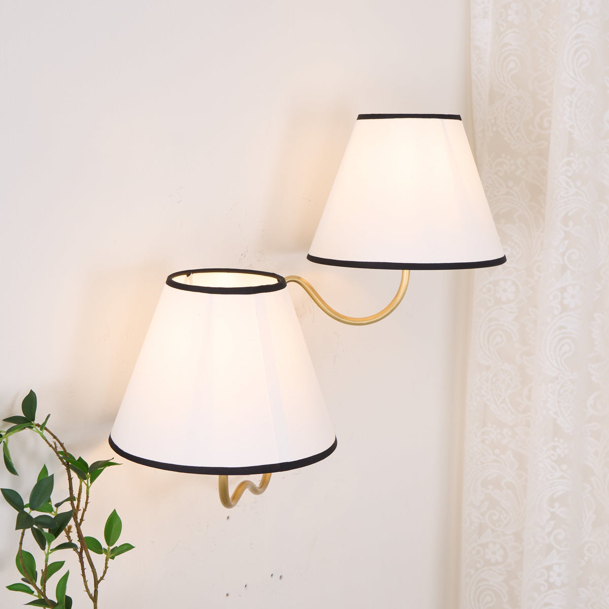 Brass Wall Sconce with Fabric Shade, Single or Double Light - view 8