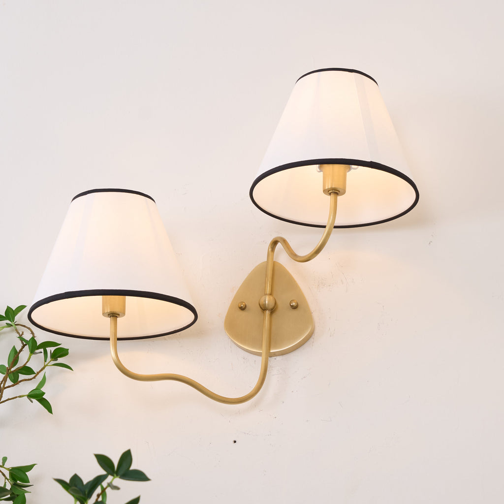 Brass Wall Sconce with Fabric Shade, Single or Double Light - view 9