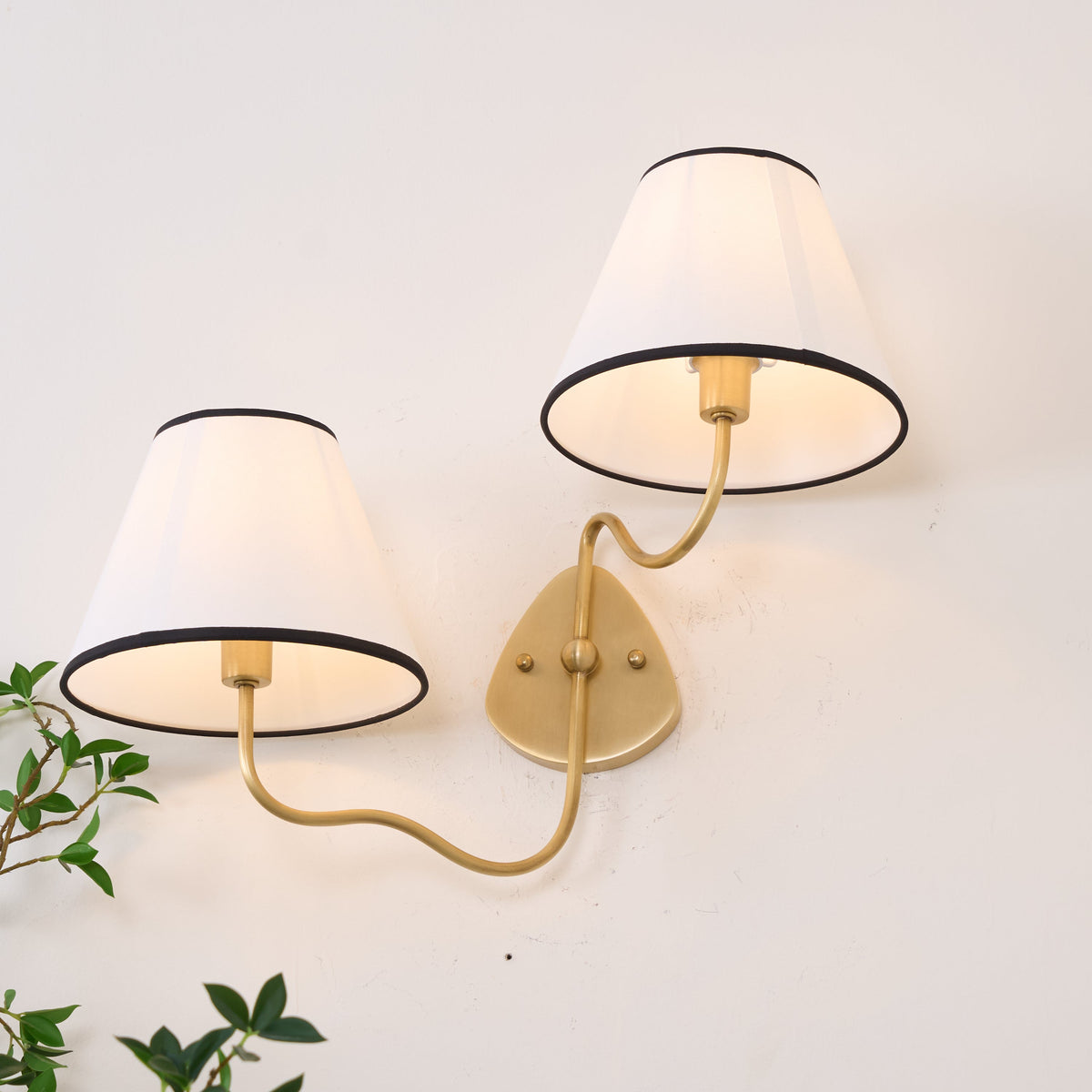 Brass Wall Sconce with Fabric Shade, Single or Double Light - view 9