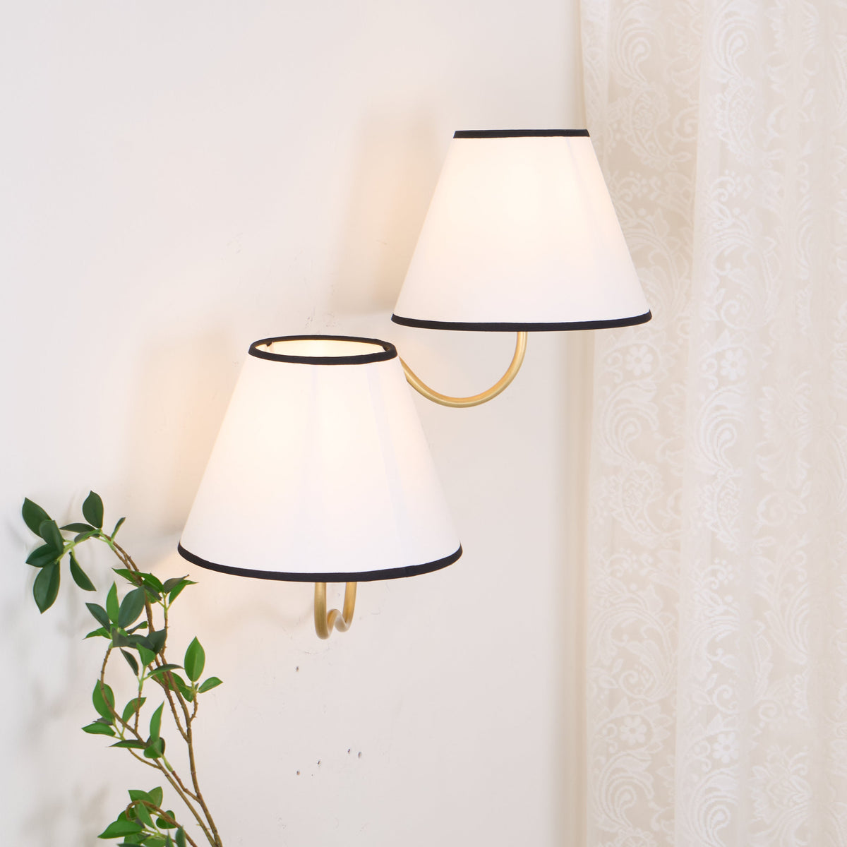 Brass Wall Sconce with Fabric Shade, Single or Double Light - view 10