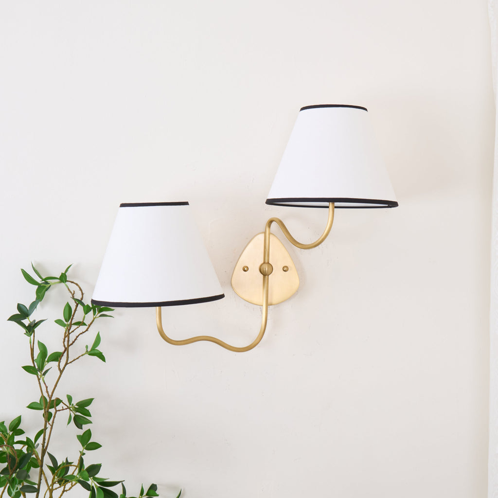 Brass Wall Sconce with Fabric Shade, Single or Double Light - view 11