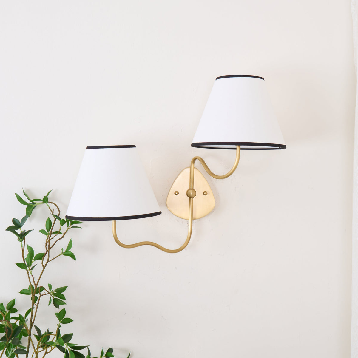 Brass Wall Sconce with Fabric Shade, Single or Double Light - view 11
