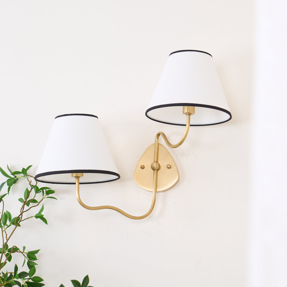 Brass Wall Sconce with Fabric Shade, Single or Double Light - view 13