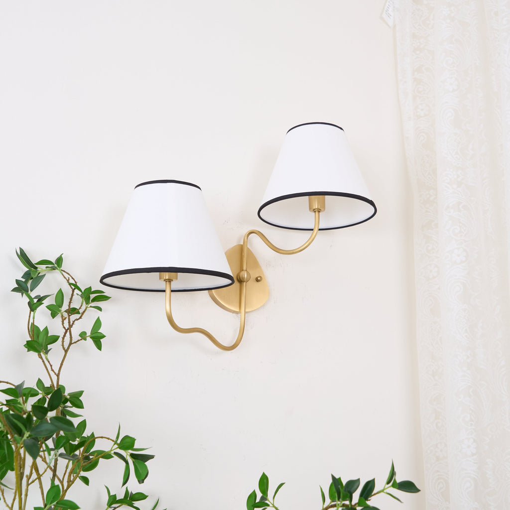 Brass Wall Sconce with Fabric Shade, Single or Double Light - view 14