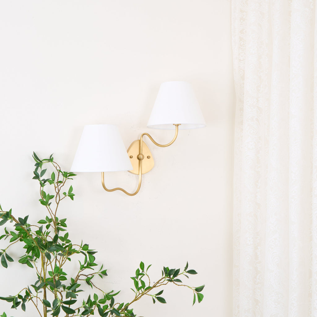 Brass Wall Sconce with Fabric Shade, Single or Double Light - view 20