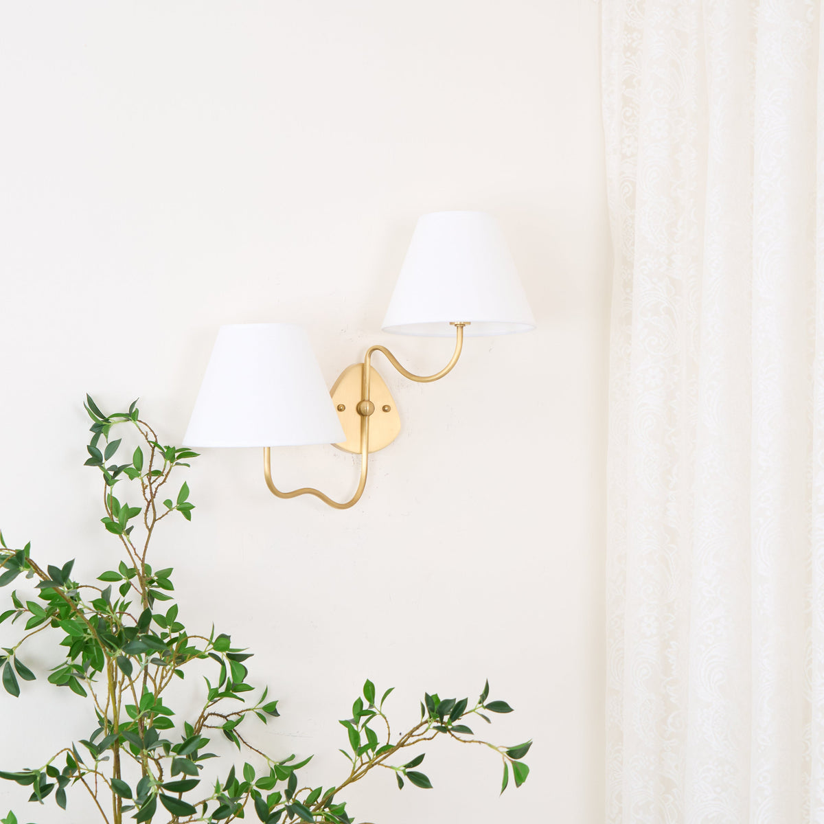 Brass Wall Sconce with Fabric Shade, Single or Double Light - view 20
