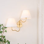 Brass Wall Sconce with Fabric Shade, Single or Double Light - view 21