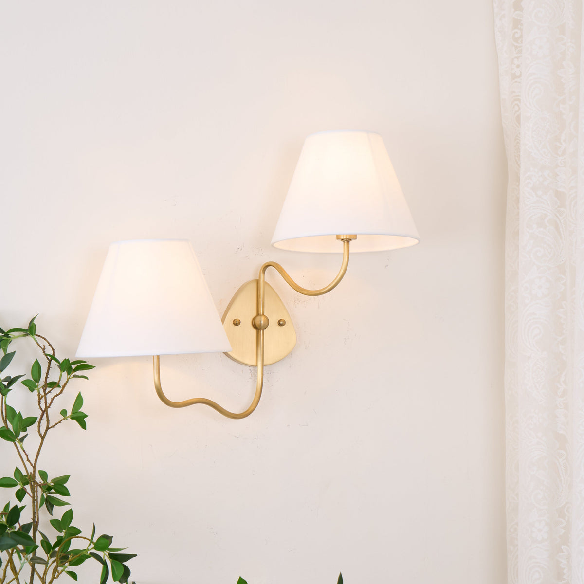 Brass Wall Sconce with Fabric Shade, Single or Double Light - view 21