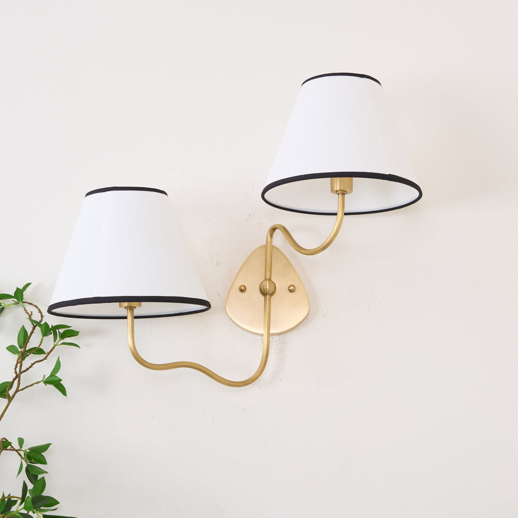 Brass Wall Sconce with Fabric Shade, Single or Double Light - view 7