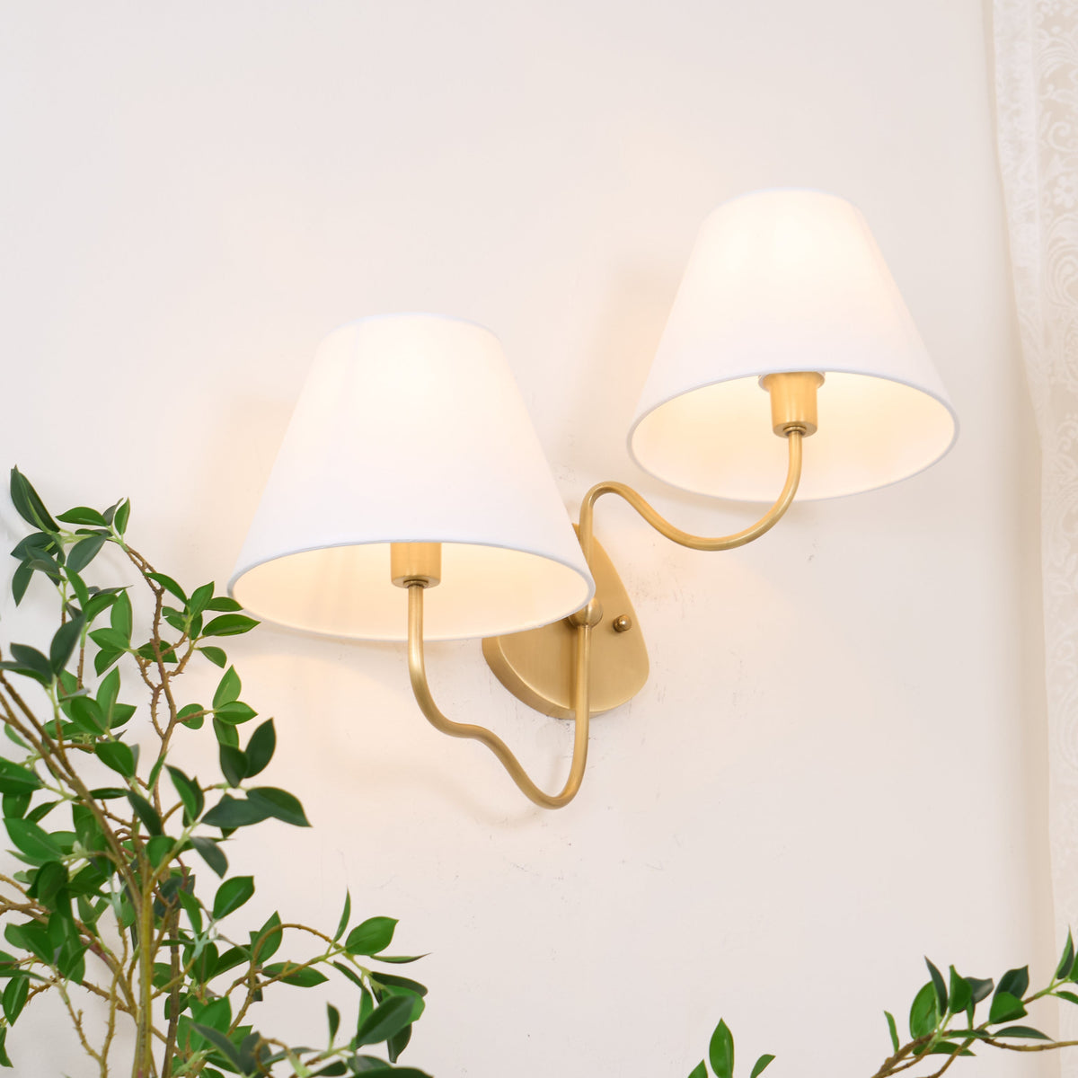 Brass Wall Sconce with Fabric Shade, Single or Double Light - view 23