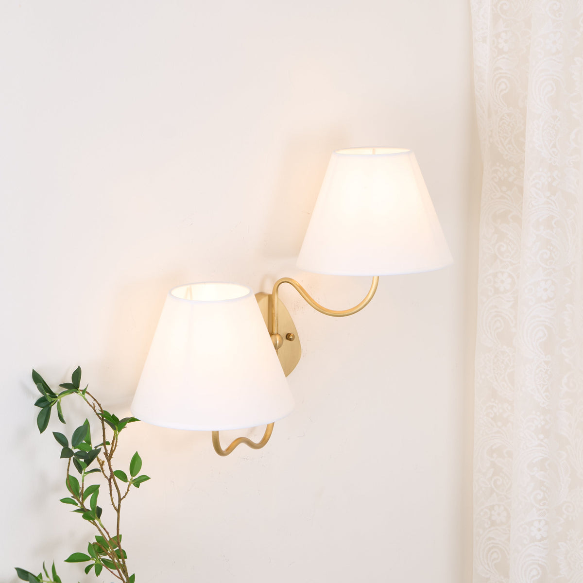 Brass Wall Sconce with Fabric Shade, Single or Double Light - view 24