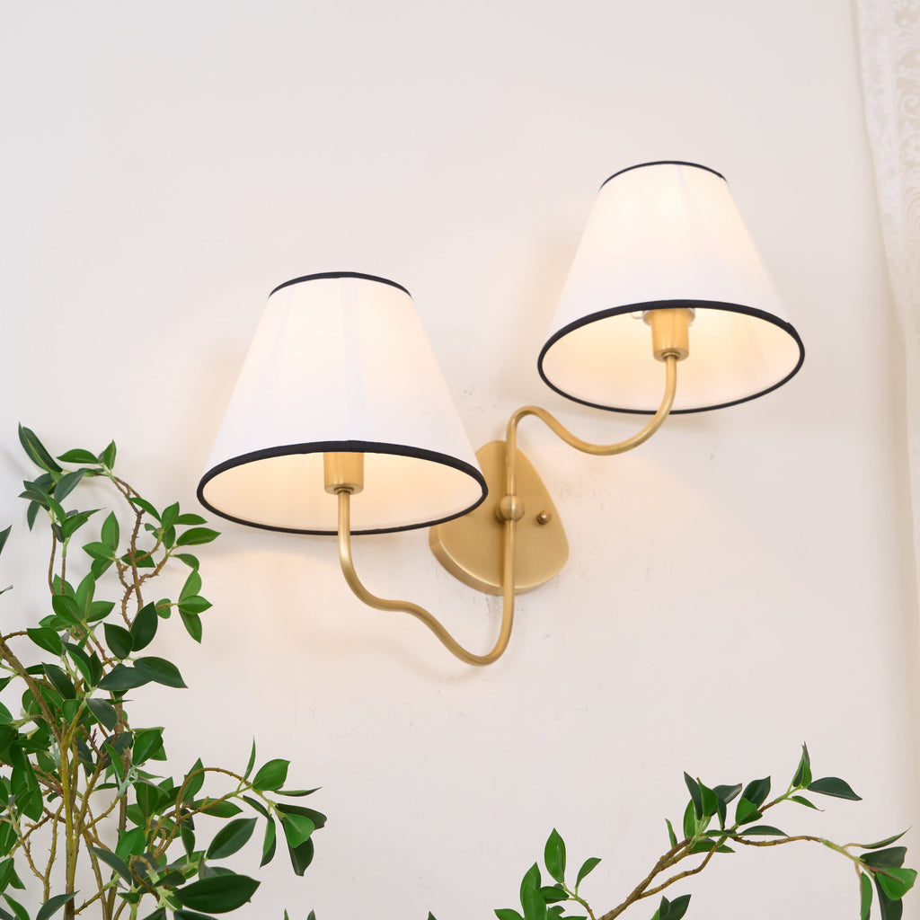 Brass Wall Sconce with Fabric Shade, Single or Double Light - view 16