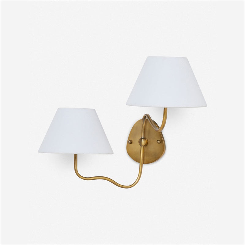 Brass Wall Sconce with Fabric Shade, Single or Double Light - view 55