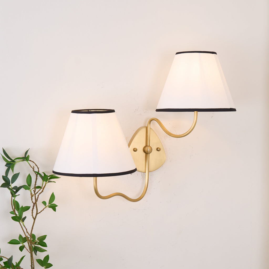 Brass Wall Sconce with Fabric Shade, Single or Double Light - view 15