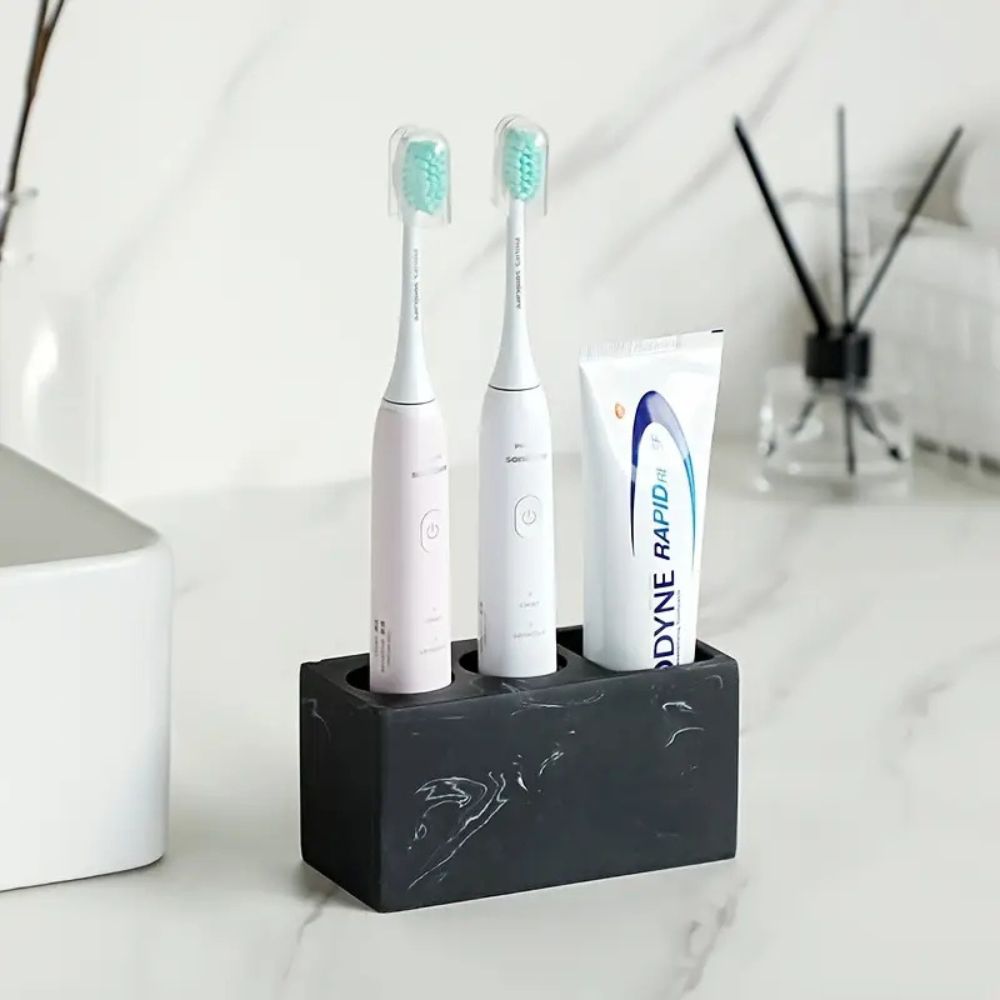 Marbled Resin Toothbrush Holder with 3 Compartments - product view 3