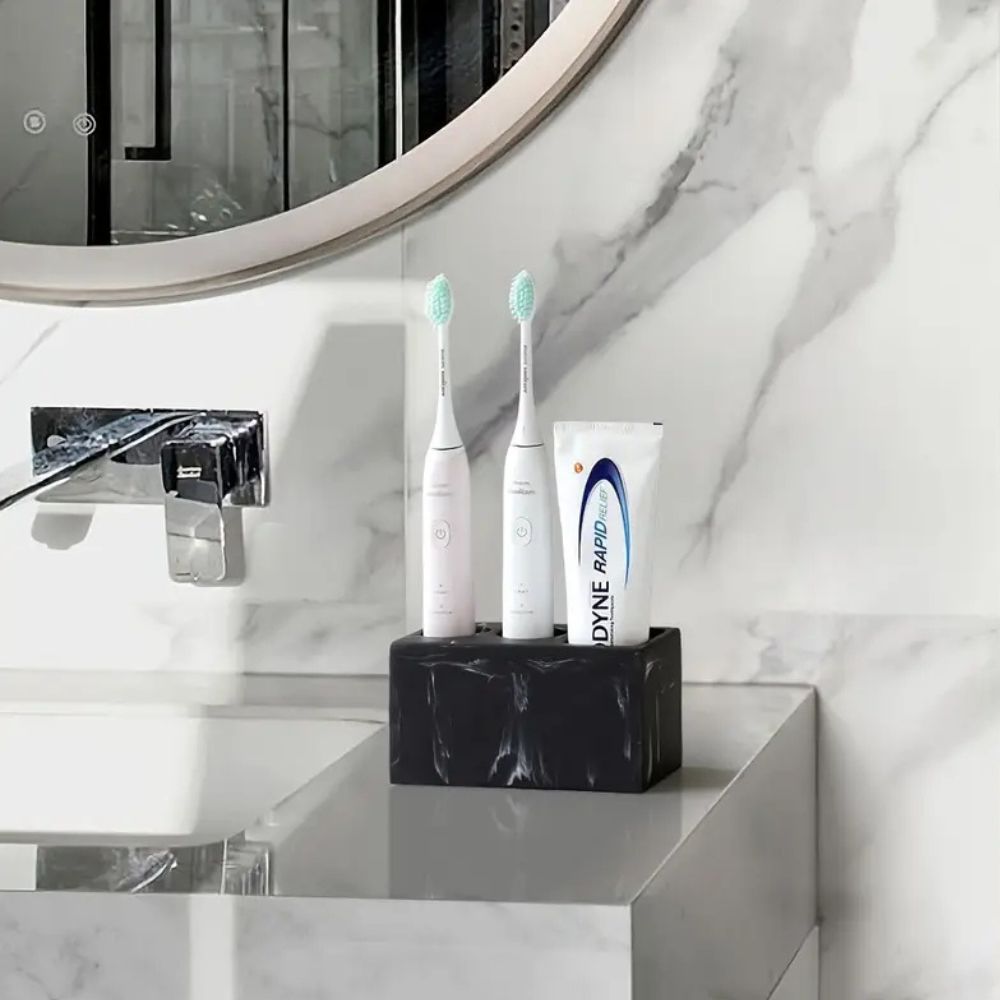 Marbled Resin Toothbrush Holder with 3 Compartments - product view 4