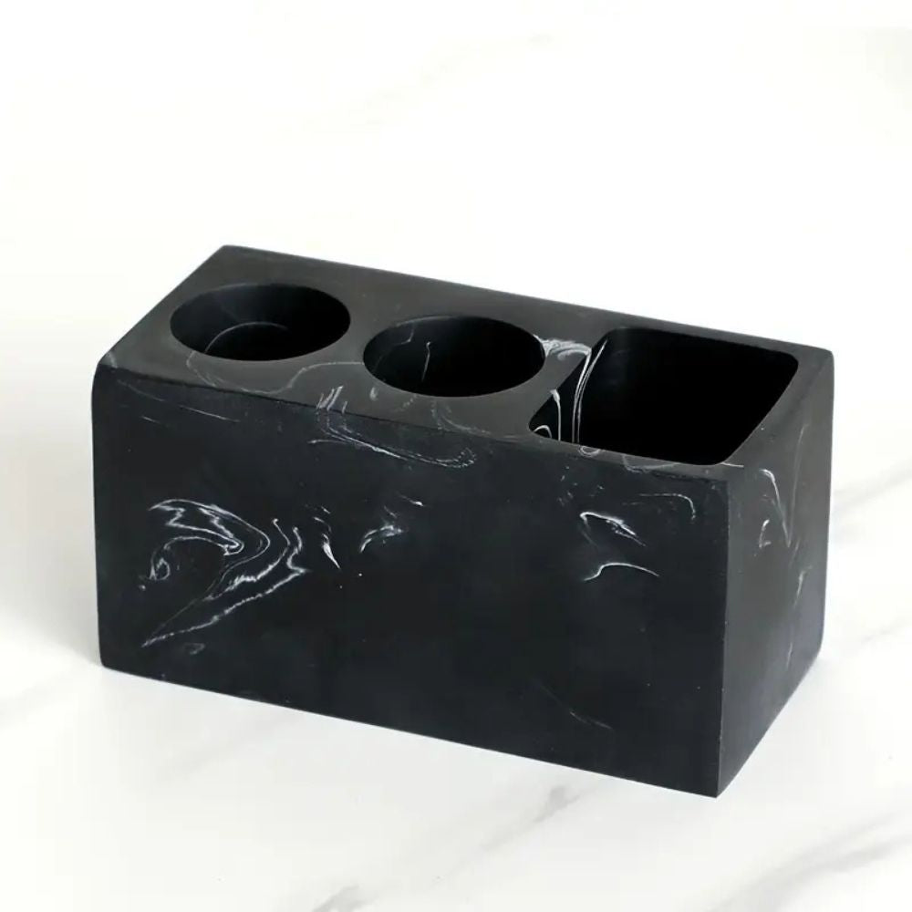 Marbled Resin Toothbrush Holder with 3 Compartments - product view 1