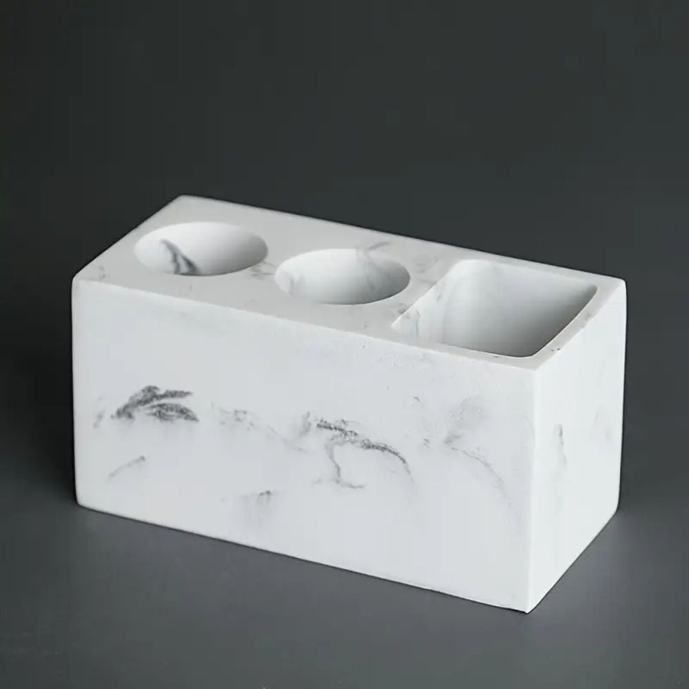 Marbled Resin Toothbrush Holder with 3 Compartments - product view 2