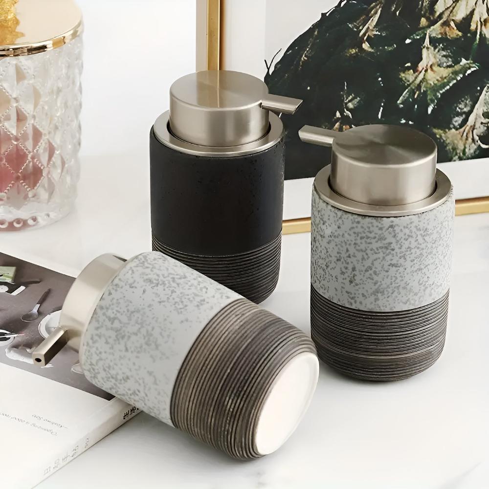 Matte Ceramic Soap Dispenser with Ribbed Base, 298.69 ml - product view 7