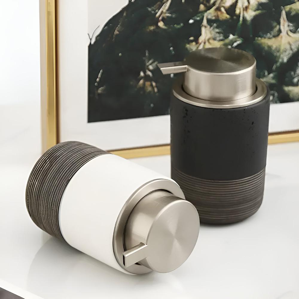 Matte Ceramic Soap Dispenser with Ribbed Base, 298.69 ml - product view 8