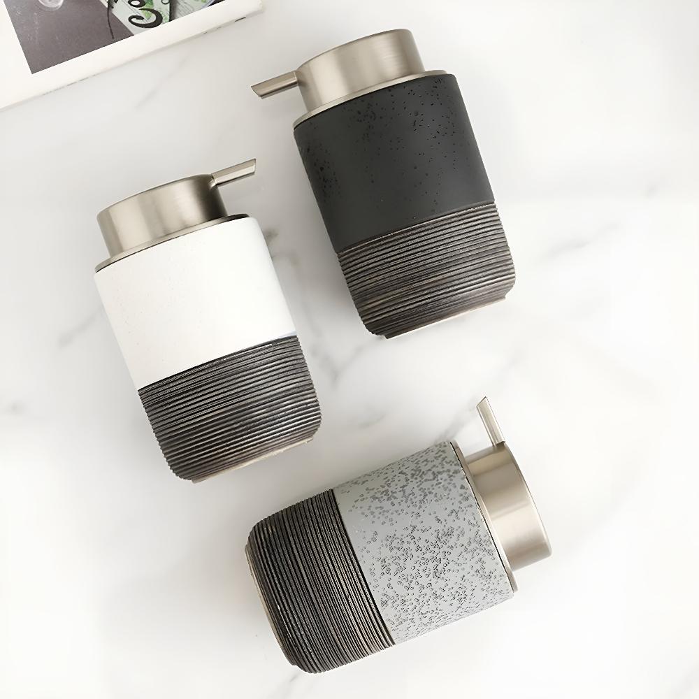 Matte Ceramic Soap Dispenser with Ribbed Base, 298.69 ml - product view 2